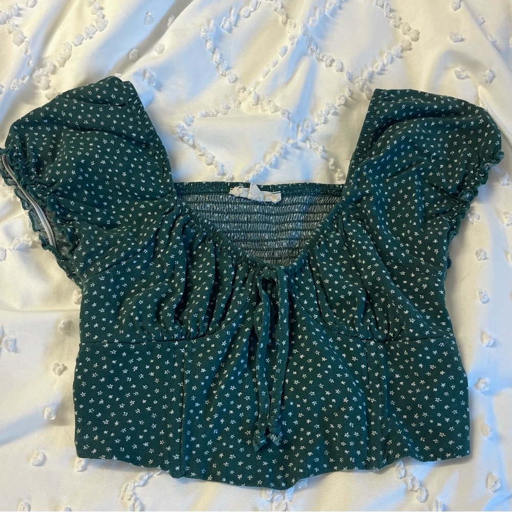 Green Floral Crop Top